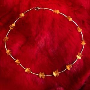 Russian amber and sterling beaded necklace